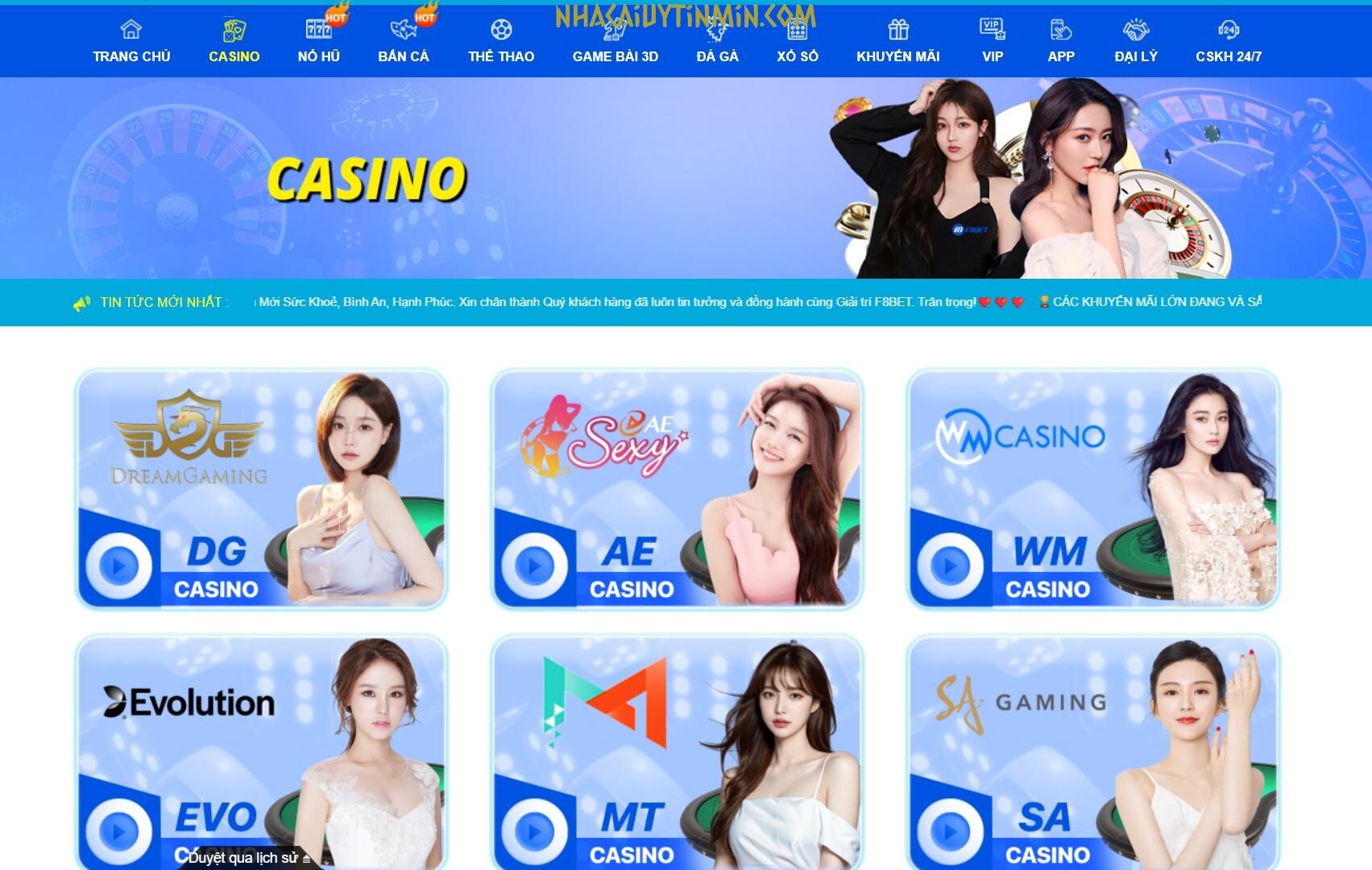 Casino trực tuyến F8bet chia thành nhiều sảnh game đặc sắc